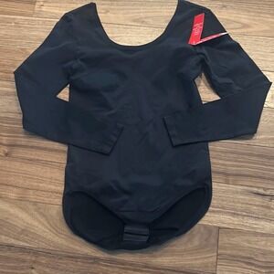 Spanx the base bodysuit in black long sleeve shape wear slimming X-Large